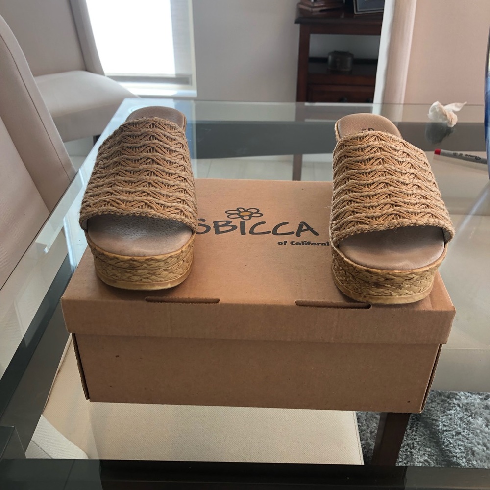 Sbicca slip on wedges Size 6 Tan w/cork heel